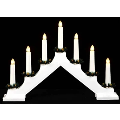 Image of 7 LED Wooden Christmas Candle Bridge Battery Operated Window Decoration Arch Indoor Warm White Light Xmas Festive Pre Lit (White)