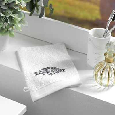 Image of Douceur d&#039;Intérieur 2 Washcloths 15 x 21 cm Embroidered Vintage Sponge White