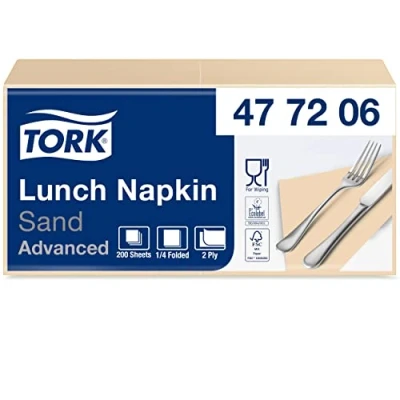 Image of Tork 477206 Sand Lunch Napkin / 2 Ply Advanced, Unprinted Serviette in Light Cream 10 x 200 Sheets