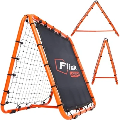 Image of FLICK Dual Speed Rebounder Soccer/Football Adjustable Double Sided Soccer Training Equipment Portable Goalkeeper Precision Equipment, Black &amp; Orange
