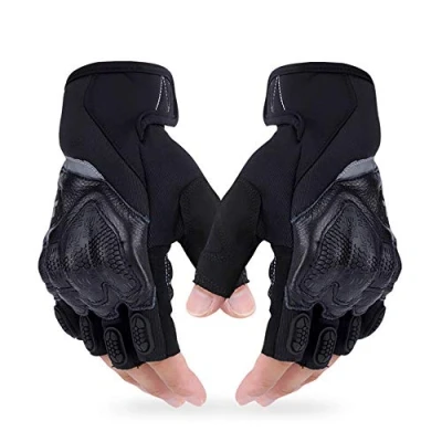Image of AKT TPU Motorcycle Half Finger Gloves Summer Men Women Biker Fingerless Motorbike Gloves,Black,XXL