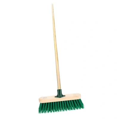 Image of HOMESHOPA Outdoor Broom Head with Wooden Handle, Stiff PVC Bristle Broom, Heavy Duty Floor Sweeping Yard Brush for Garden Decking Pathways Driveways Warehouse &amp; Garage