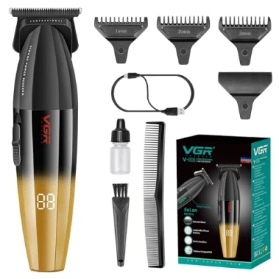 Image of VGR 906 Fresh Fade Professional Hair Trimmer, 9000rpm Zero Gapped Beard Trimmer for Men, DLC T Blade Cordless Clipper/Trimmer Barbers and USB Rechargeable, Gold