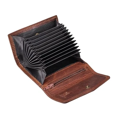 Image of STILORD &#039;Holden&#039; Leather Credit Card Holder Vintage Men Women RFID NFC Men&#039;s Mini Wallet Gift Box Genuine Leather, Colour:Kara Cognac