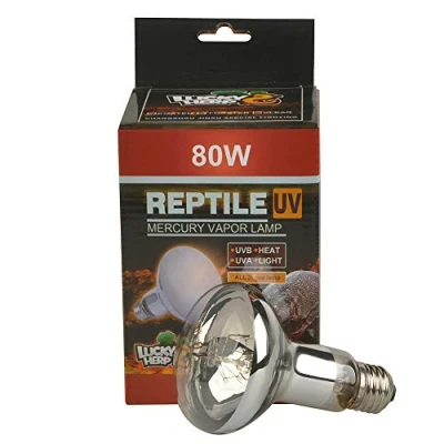 Image of Lucky Herp Reptile UVA UVB Mercury Vapour Bulb Lamp,80 Watt,R80,E27 Screw Thread,Six Month Guarantee (Clear)