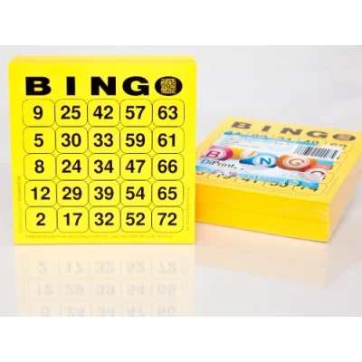 Image of DiPrint 200 large printed Bingo cards for seniors system 25 from 75 (yellow)