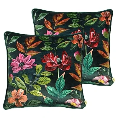 Image of Evans Lichfield Midnight Garden Feather Filled Cushions Twin Pack, Grey, 43 x 43cm
