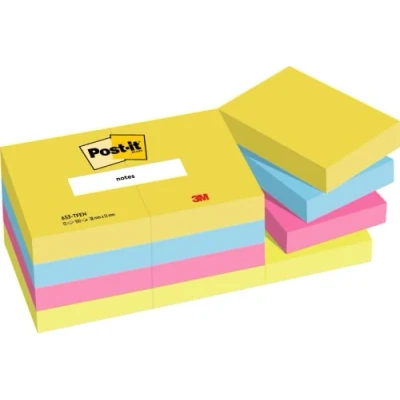 Image of Post it Notes Energetic Color Collection, Pack of 12 Pads, 100 Sheets per Pad,38 mm x 51 mm, Yellow, Blue, Pink, Green Colors Self stick For Note Taking, To Do Lists &amp; Reminders