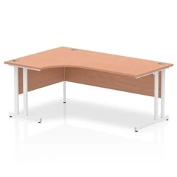 Image of Impulse 1800mm Left Crescent Desk Beech Top White Cantilever Leg