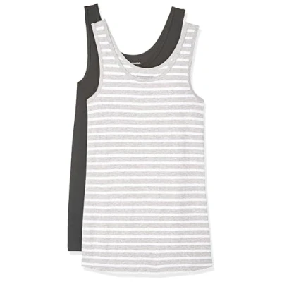 Image of Amazon Essentials Women&#039;s Slim fit Tank, Pack of 2, Charcoal/Grey Heather Stripes, XL