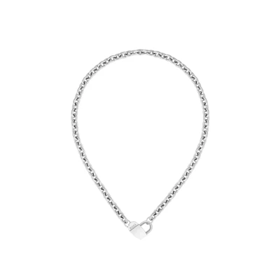 Image of BOSS SS WITH Stamped Monogram Heart Necklace, Women&#039;s, Size: One Size, Silver coloured