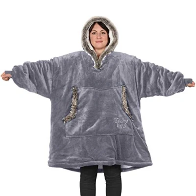 Image of Snug Rug Lilac Grey The Eskimo Blanket Hoodie Sweatshirt Hooded Blankets Super Soft Warm Premium Sherpa Fleece Oversized Adults One Size Fits All Unisex Mens Women Hoody Jumper Sweater