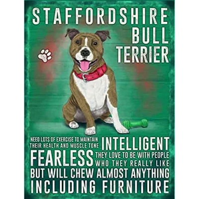 Image of Retro Mini Metal Staffie Dog Saying Sign Hanging Decoration 6.5x9cm