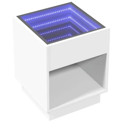 Image of vidaXL White Coffee Table/Side Table with Customisable RGB LED Infinity Mirror Engineered Wood &amp; Glass, 40 x 50 cm, Modern Design for Living Room/Bedroom