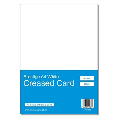 Image of Prestige A4 White Card Pack Pre Creased for Folding to 4pp A5 225gsm 25 Sheets