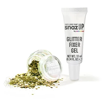Image of Snazaroo Bio Glitter Kit, Face and Body Paint, Biodegradable Gliter, Gold Colour 5g + Fixer
