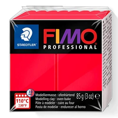 Image of STAEDTLER 8004 200 FIMO Professional Oven Hardening Polymer Modelling Clay, 85g True Red (Single Block)