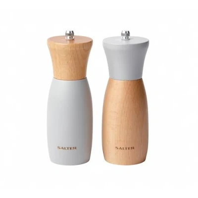 Image of Salter BW11710EU7 Origins Set Manual Spice Mills, Salt and Pepper Shakers, Universal Ceramic Grinder, Adjustable Fine to Coarse, Twist Grind, Natural Beech Wood