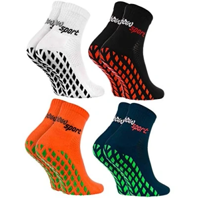 Image of Rainbow Socks Women Men Terry Sport Non Slip Ankle 4 Pairs White Black Orange Blue Size UK 8,5 9,5 / EU 42 43