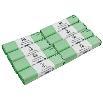 Image of 140 Litre x 80 Bags Compost Bag Compostable Wheelie Bin Liner Biodegradeable Sacks/Liners EN 13432 140L with Composting Guide