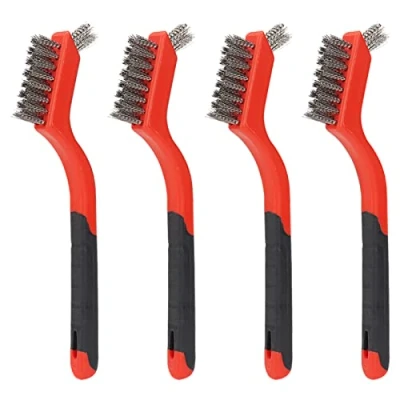 Image of SI FANG 4Pcs Small Steel Wire Brush Cleaning Brushes with Double Ended Pick, for Metal Rust Paint Removal, Gas Stove Dirt Welding Slag, Remove Moss, Working Length 40mm
