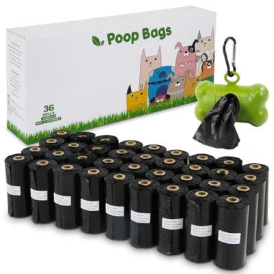 Image of OIRLVCE Dog Poo Bags 540 Counts 36 Rolls Poop with Dispenser, Biodegradable Extra Thick Strong Leak Proof Waste Bags, Black