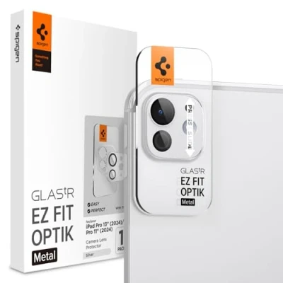 Image of Spigen Glas.tR EZ Fit Optik Metal Tempered Glass Camera Lens Protector for iPad Pro 11 inch, 13 inch (M4 / 2024) Silver