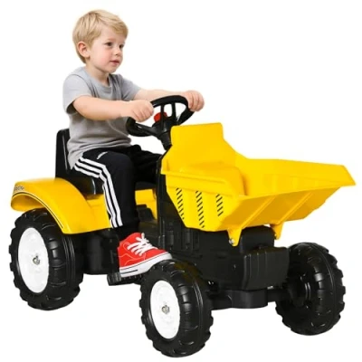 Image of HOMCOM Ride on Tractor for Kids, No Power Pedal Go Kart Toy with Manual Control Bucket, Forward, Backword, Aged 3 6 Years Old, Yellow