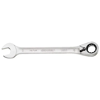 Image of GEDORE Open ended spanner with ring ratchet, Reversible, AF 21 mm, Angled, Bi hex, UD profile, Spanner, 7 UR