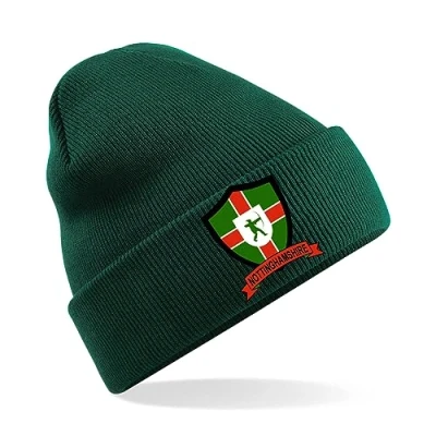 Image of Nottinghamshire County Mens Embroidered Beanie Hat, Bob Hat Cricket Sport Your Embroidery (Green)