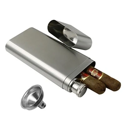 Image of OFKPO Alcohol Pouch Bottle with Cigar Case, Stainless Steel Travel Tube Hip Flask