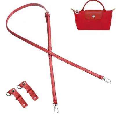 Image of Gastinsave Purse Straps Replacement, Leather Handbag Crossbody Shoulder Strap Adjustable for Longchamp Bag Women (Red Sliver)