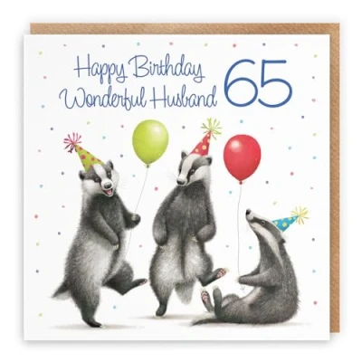 Image of Hunts England 65th Husband Badgers Birthday Card Milo&#039;s Gallery Age 65 Wildlife Funny For Year Old Animal Fan Sixty Five