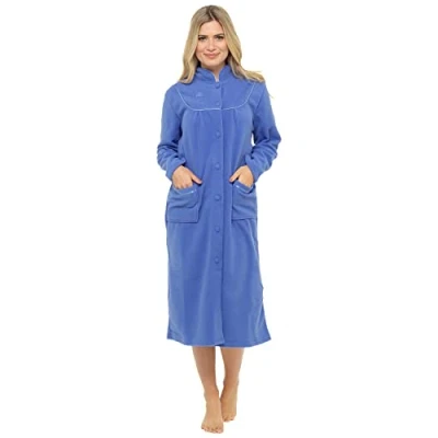 Image of undercover lingerie Ladies Button Front Soft Fleece Dressing Gown 4073 26/28,Blue