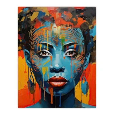 Image of Artery8 Contemporary African Woman Palette Knife Painting Artwork Portrait Large Wall Art Poster Print Thick Paper 18X24 Inch