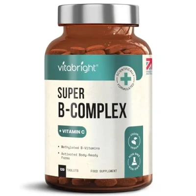 Image of Vitamin B Complex High Strength Tablets All Activated &amp; Methylated Vitamins Including B12 and Folate, B6, B3, B5, B1, B2, B8, VitaBright Methyl