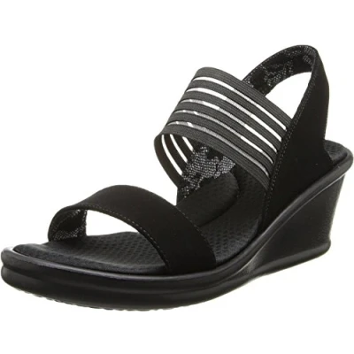 Image of Skechers Women&#039;s Cali Rumblers sci fi Wedge Sandal, Black, 6.5 W US, 3.5 UK Wide