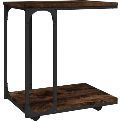 Image of vidaXL Side Table with Wheels Smoked Oak 50x35x55.5cm Engineered Wood