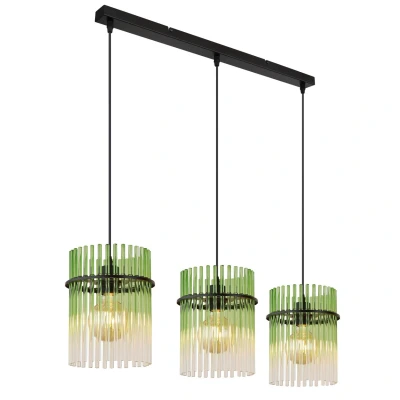 Image of Gorley Bar Pendant Ceiling Light Matt Black Green Glass Shade 3x E27