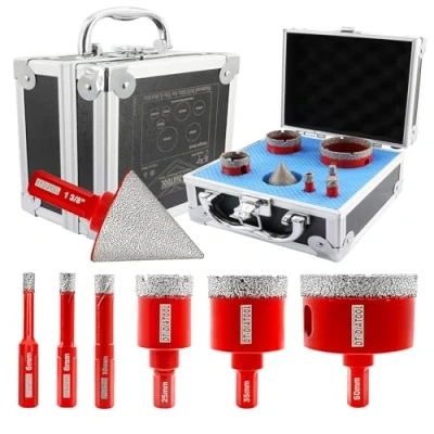 Image of DT DIATOOL Triangle Shank Diamond Drill Bit Kit 6/8/10/25/35/50mm with 35mm Chamfer Vacuum Brazed Hole Saw Drilling Porcelain Tile Ceramic Marble Granite Masonry Quartz