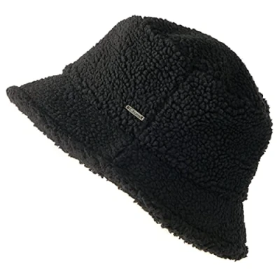 Image of CHARM Furry Winter Bucket Hat Organic Cotton Mens Chemo Cap Faux Sherpa Cloche Black