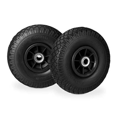 Image of Relaxdays Set of 4 Hand Truck Tyres, Non Flat Solid Rubber Wheels, 3.00 4, 20mm Axle, 80 kg, 260 x 85 mm, Black