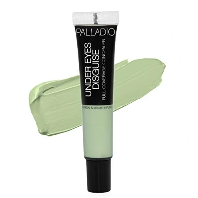 Image of Palladio Full Coverage Concealer, Under Eyes Disguise, Creamy Face and Eye Evens Skin Tone, Conceals Blemishes, Dark Circles Fine Lines, Use with Concealer Brush, Green Tea