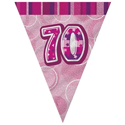 Image of Unique Party 90957 9ft Foil Glitz Pink 70th Birthday Bunting Flags
