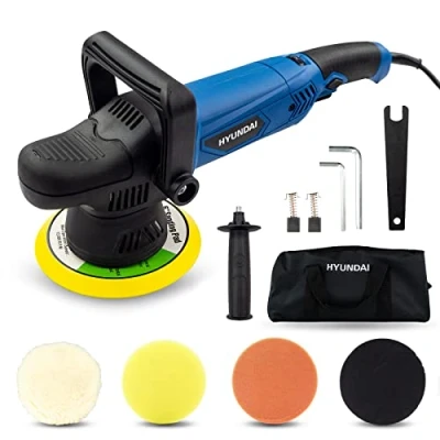 Image of Hyundai 900w Dual Action Polisher Kit Electric Car Machine with Variable Speed Control, Corded Buffing for Cars, Vans, Caravans, 4 X 150mm Sponge and Wool Pads