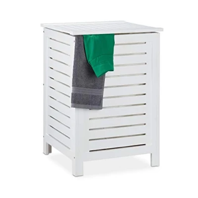 Image of Relaxdays Washing Basket, with Lid, Laundry Hamper, Pine Wood, 86L Volume, Storage, HxWxD: 65.5 x 45 cm, Natural