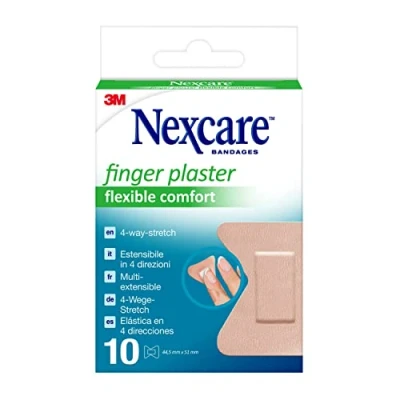 Image of Nexcare Ultra Strech Flexible Comfort Finger Plasters, 44,5 mm x 51 mm, 10 per Pack Breathable and Waterproof Plasters for Minor Wounds, Scratches, First Aid Kits