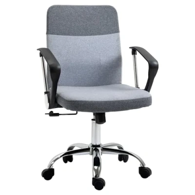 Image of Vinsetto Office Chair Linen Fabric Swivel Computer Desk Home Study Adjustable with Wheels, Grey