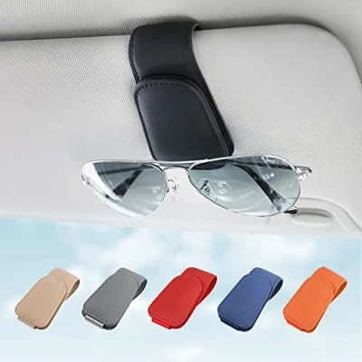 Image of Sunglass Holder for Car Visor Sunglasses Clip Magnetic Leather Glasses Eyeglass Interior Accessories Woman Man Black