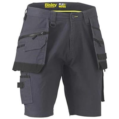 Image of Bisley UKSHC1336_BCCG Shorts Flex &amp; Move Stretch Canvas Cargo Holster Tool Pockets Charcoal, 36